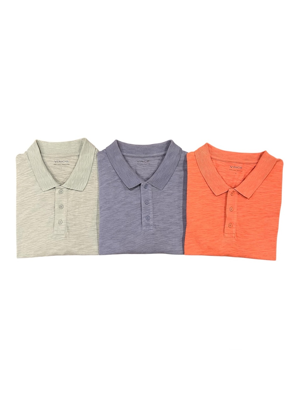VINCE Lot of 3 Men’s Classic Slub Short-Sleeve Polo Shirts Large Seafoam/Coral